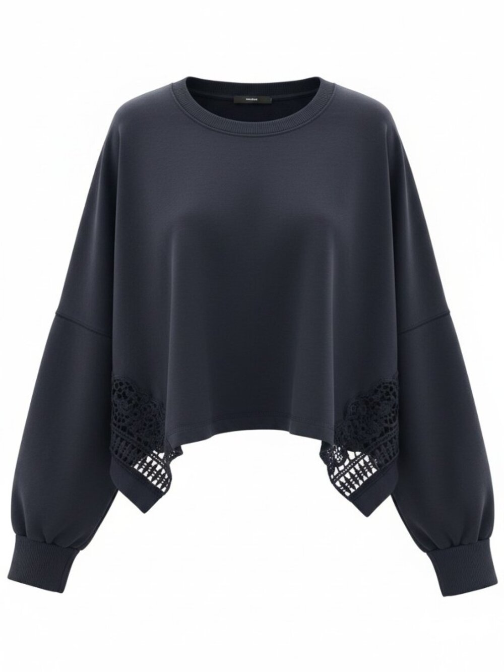 Diesel F-Tara Women Sweater Oversize Cropped Crochet Lace Black Indie Whimsygoth